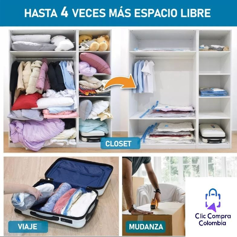 📦 Set de 5 Bolsas de Empaque al VacĂo + Bomba Manual – ¡Ahorra espacio y protege tu ropa!