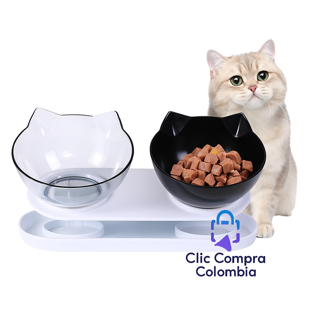 Comedero Mascotas Con Base y Dos Platos