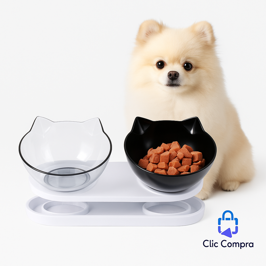 Comedero Mascotas Con Base y Dos Platos