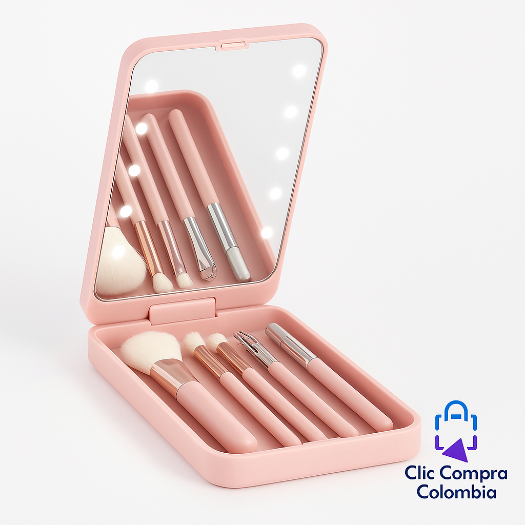 💄✨ Espejo de Maquillaje LED con Porta Brochas