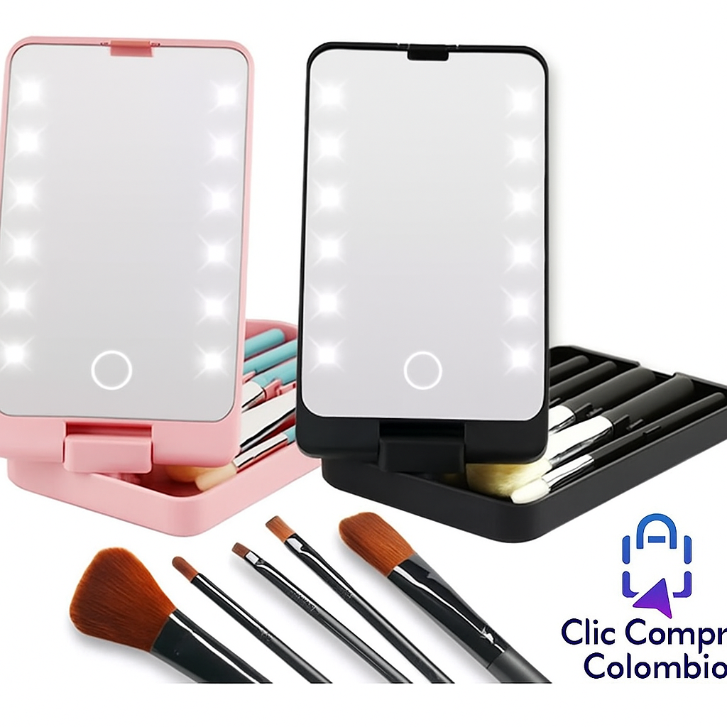 💄✨ Espejo de Maquillaje LED con Porta Brochas