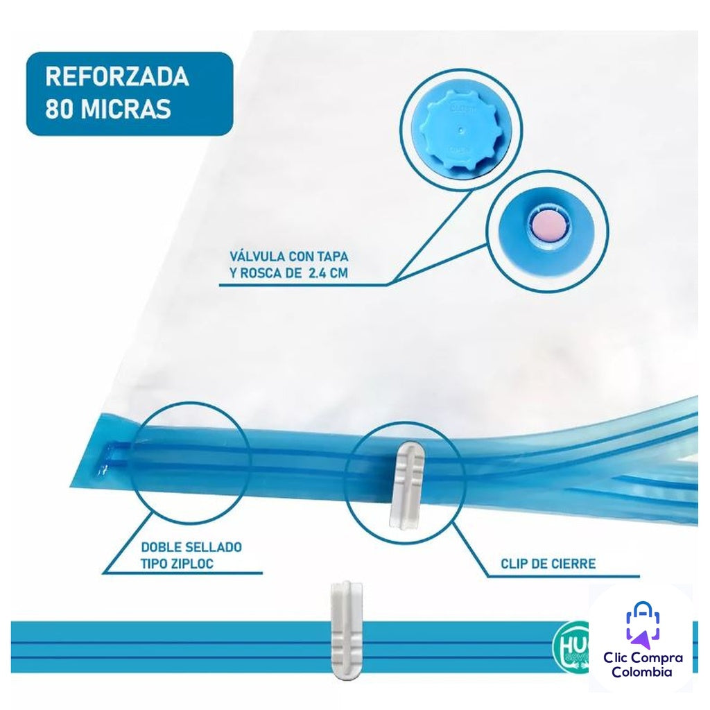 📦 Set de 5 Bolsas de Empaque al VacĂo + Bomba Manual – ¡Ahorra espacio y protege tu ropa!