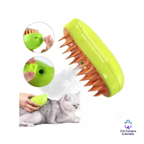 🐾 Cepillo a Vapor 3 en 1 para Mascotas – Aseo, Masaje y Limpieza sin Pelos