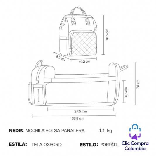 🍼Pañalera Tipo Cuna 5 en 1 – Práctica, Elegante y Segura