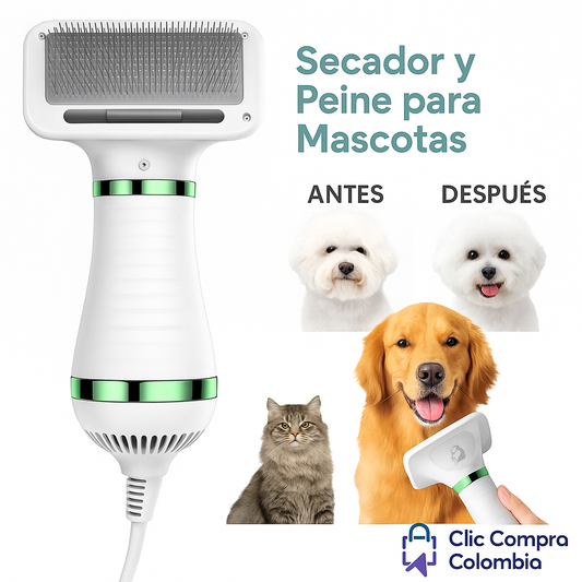 🐶Cepillo Secador 2 en 1 para Mascotas – Peina, Seca y Desenreda Sin Estrés