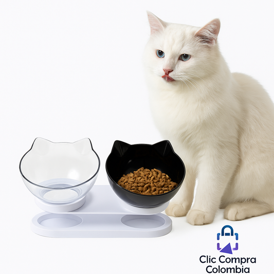 Comedero Mascotas Con Base y Dos Platos