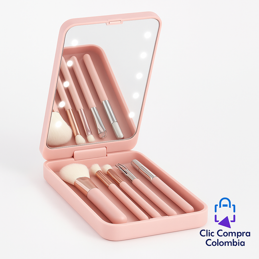 💄✨ Espejo de Maquillaje LED con Porta Brochas