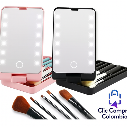 💄✨ Espejo de Maquillaje LED con Porta Brochas
