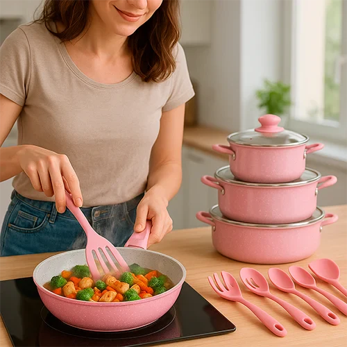 🛒 Set X13 Ollas Antiadherentes – ¡Cocina Fácil, Elegante y sin que nada se Pegue!