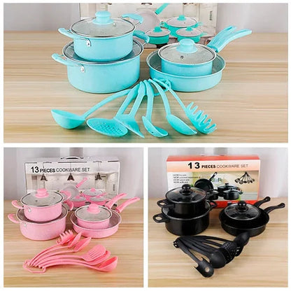 🛒 Set X13 Ollas Antiadherentes – ¡Cocina Fácil, Elegante y sin que nada se Pegue!