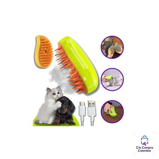 🐾 Cepillo a Vapor 3 en 1 para Mascotas – Aseo, Masaje y Limpieza sin Pelos