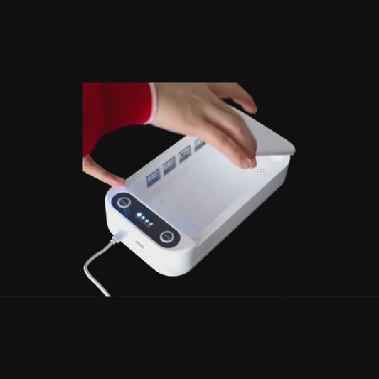 🔒✨Caja esterilizadora multifunción con luz UV y aromaterapia – ¡Desinfecta, perfuma y protege lo que más usas!